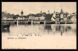 Luzern, Hafen- und Uferansicht mit Häus