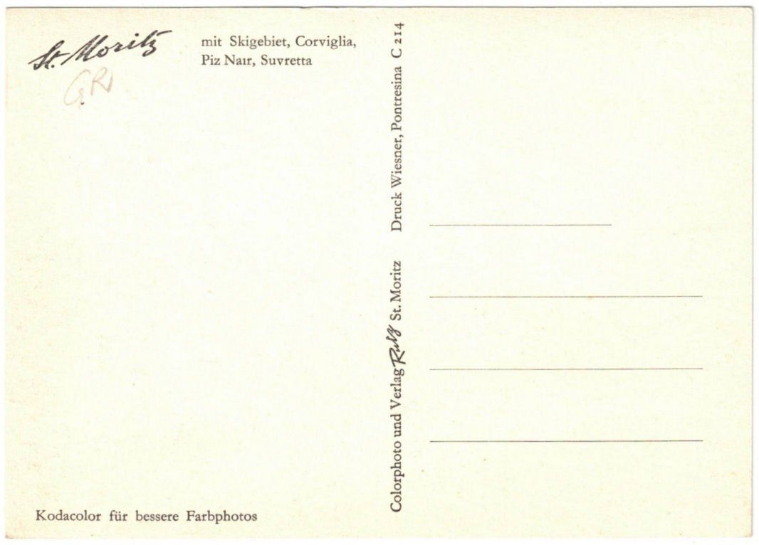 Cartoline postali: St. Moritz - Skigebiet Piz Nair – Usato da Binningen venduto da Mountainrider 1