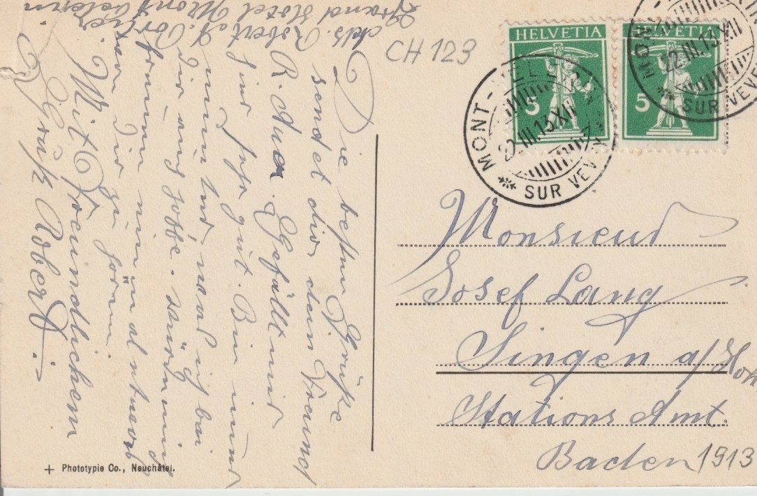Cartoline postali: CH 123 Vevey, Vue générale, 1914 – Usato da Freienbach venduto da Bhaltis 1