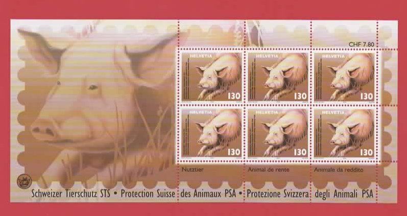 Tutti i francobolli: Kleinbogen ** 2004 Nutztier: Schwein  (C – Nuovo (secondo la descrizione) da Ruggell venduto da Masescha
