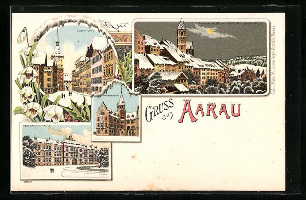 Cartoline postali: Winter-Lithographie Aarau, Gewerbemuseum – Usato da Berlin venduto da bartko-reher