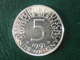 Silbermünze Deutschland 5 DM Replik 1 Unze 1991
