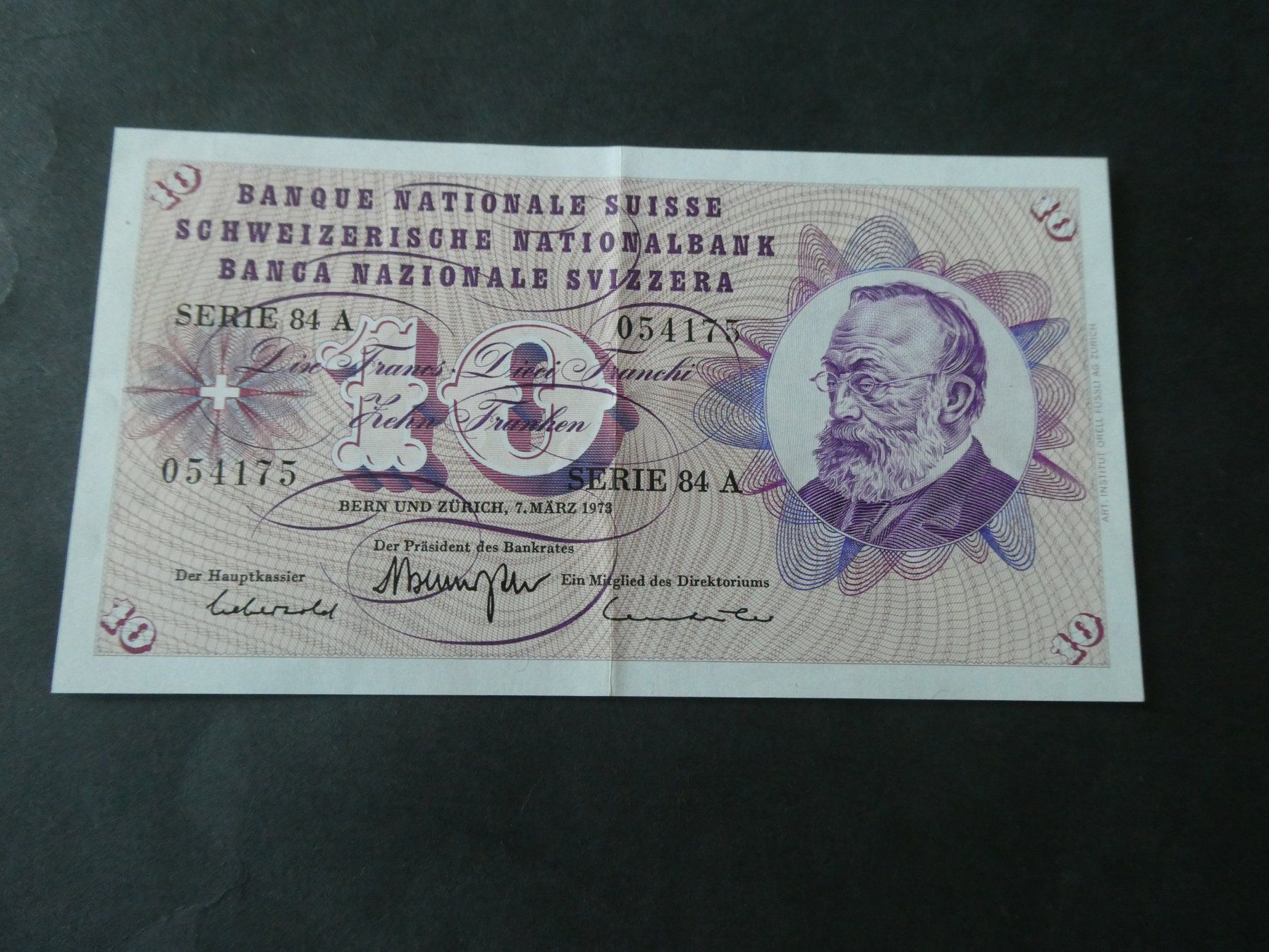 Banknoten: Schweiz 1973, 10 Franken – Gebraucht aus Hinterforst von Rohusri