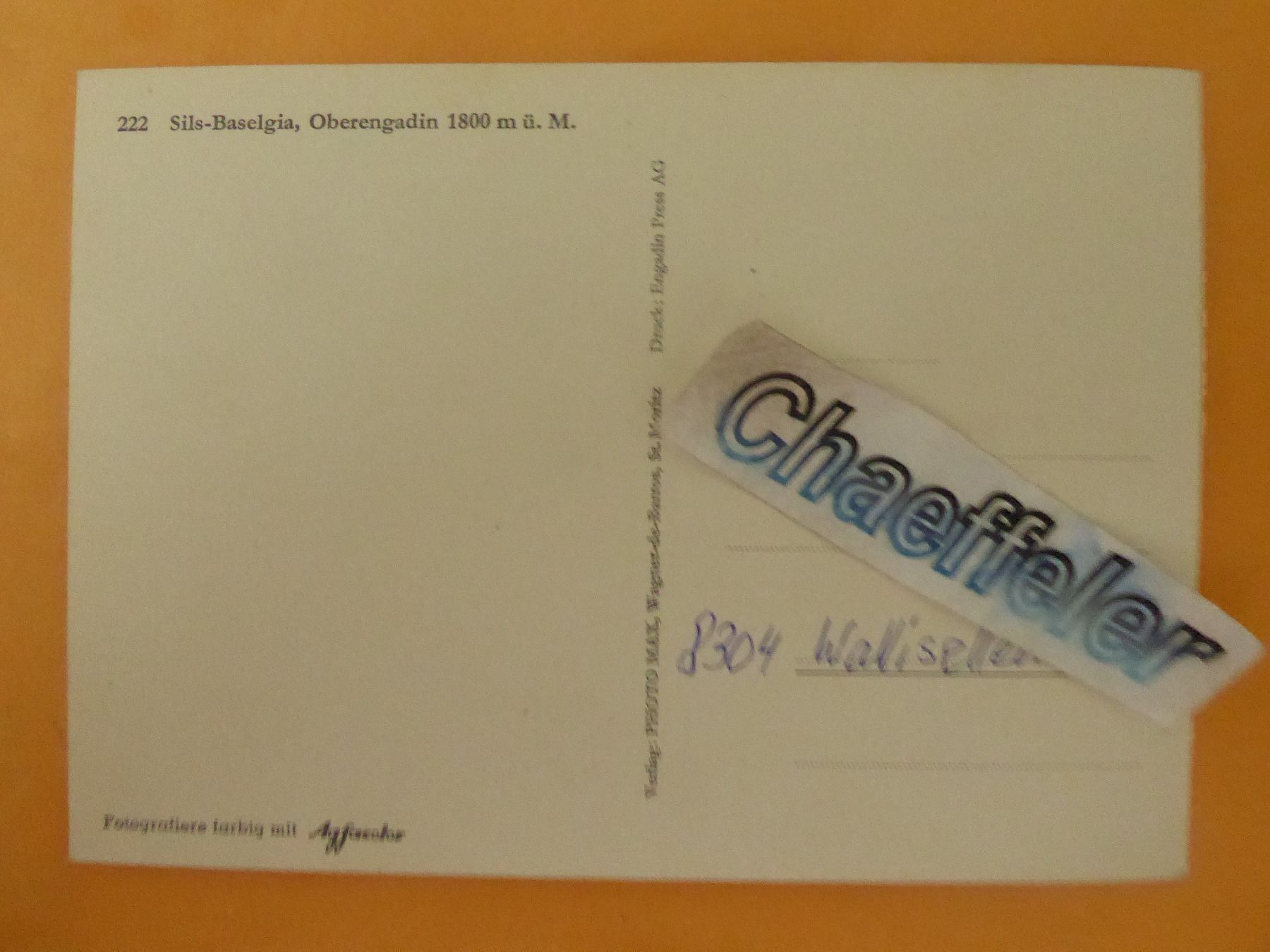Cartoline postali: 22 Sils-Baselgia, Oberengadin – Usato da Zürich venduto da Chaeffeler 1