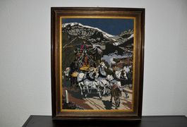 Gobelin Bild – Gotthardpass – Postkutsche – gerahmt