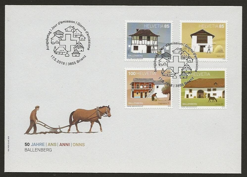 Tutti i francobolli: 2018  Serie Sondermarken 50 J. Ballenberg FDC – Usato da Arlesheim venduto da kuhnphila