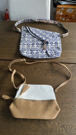 Taschen Set 2 Stück beige weiss blau gemustert Unisex Umhäng