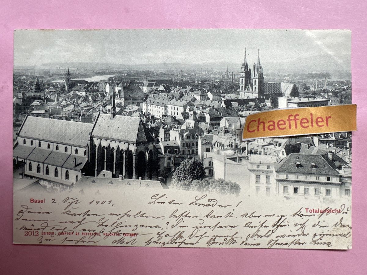 Ansichtskarten: 1901 Basel, Totalansicht  – Gebraucht aus Zürich von Chaeffeler