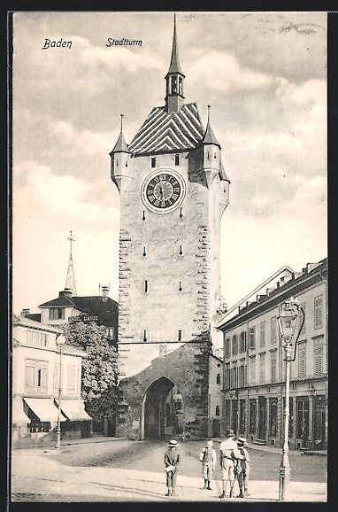 Cartoline postali: AK Baden, Blick auf den Stadtturm, 1907 – Usato da Berlin venduto da bartko-reher