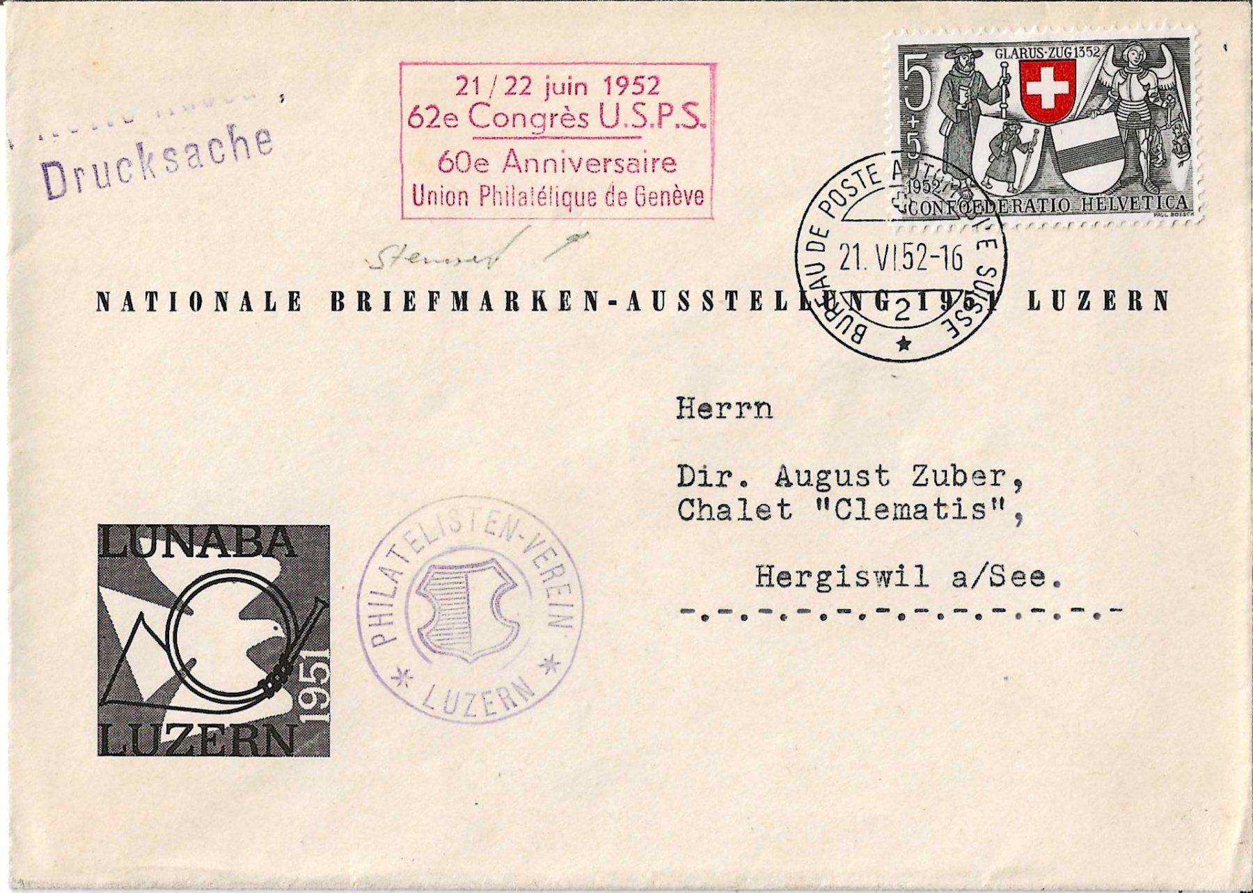Tutti i francobolli: Brief Pro Patria 1952 – Usato da Zürich venduto da Philacat11