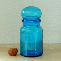 Bocal vintage en verre bleu, Lever, Belgique, années 1970