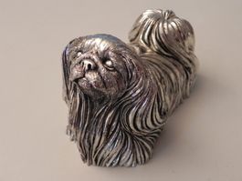 Skulptur eines Pekinesen Hund 925 Silberlaminat (NENO Italy)