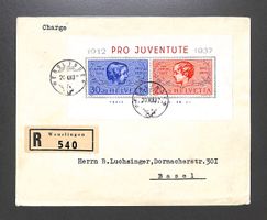 1937 FDC Block Pro Juventute Ersttagsbrief Chargé WENSLINGEN