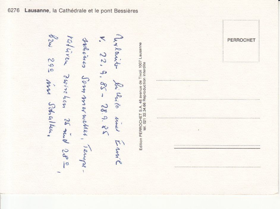 Cartoline postali: Lausanne 1985 – Usato da Bürglen TG venduto da StampGraf 1