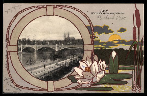 Cartoline postali: Passepartout-AK Basel, Wettsteinbrücke  – Usato da Berlin venduto da bartko-reher