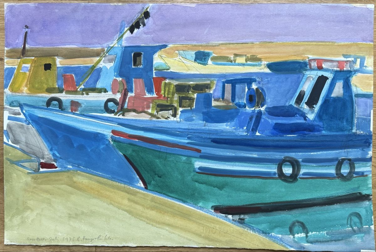 Gemälde: Emil Hungerbühler Aquarell Gemälde signiert Boote – Gebraucht aus Chur von CJ340