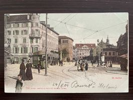 ST. GALLEN Theaterplatz belebt, TRAM / STRASSENBAHN, 1901