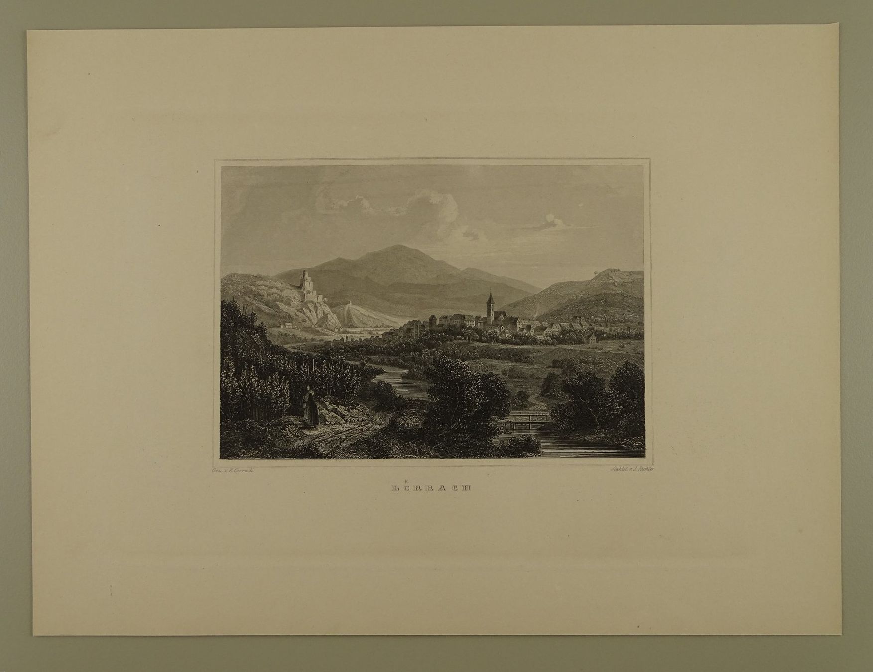Incisioni: LÖRRACH, BADEN-WÜRTTEMBERG, STAHLSTICH 1856 – Usato da Grüningen venduto da Kartensammler 1