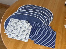6er Set Tischsets + 6 Stoffservietten, Blau/Weiss, Neu
