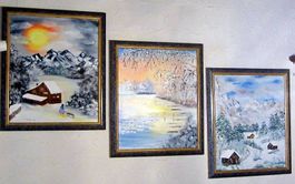 Winter Serie 3 Bildern  Gletscherblick Uferzone Alphütten