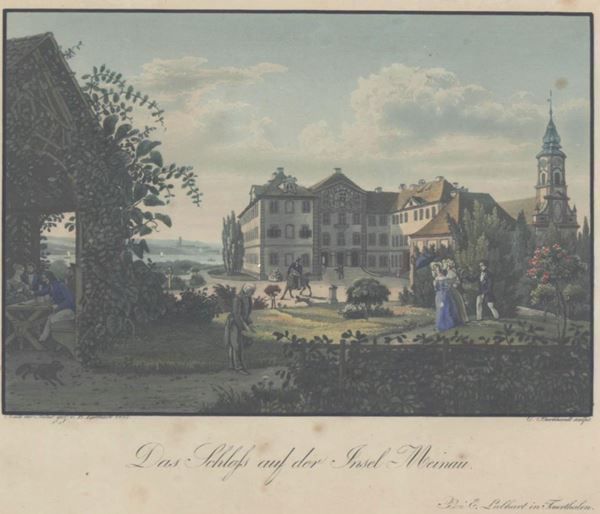 Incisioni: Mainau Schloss altkolorierte Aquatinta – Usato da Rafz venduto da Helvet32 1