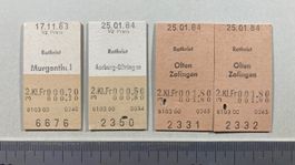 Rothrist, 4 alte Bahn Billette, 1983 und 1984, SBB