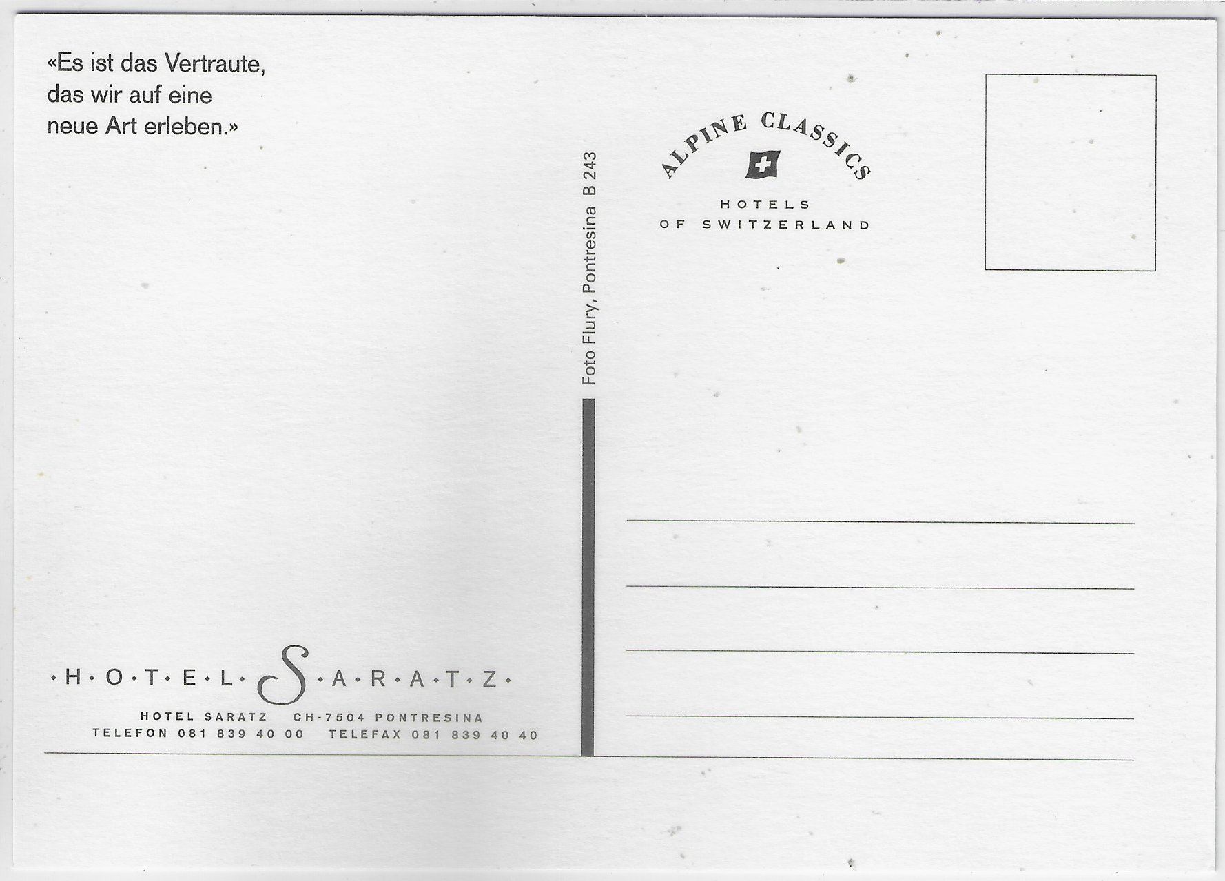Cartes postales: Hotel Saratz - Pontresina – D'occasion à Ettingen par Kartenplanet 1