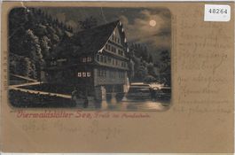 Vierwaldstätter-See - Treib im Mondschein - Litho