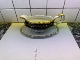 Top-Sauciere aus Porzellan vergoldet dunkelblau