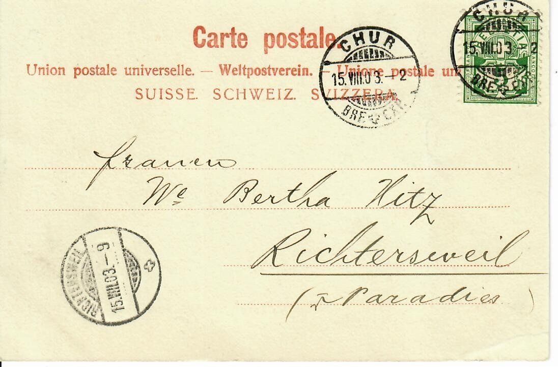 Cartoline postali: Chur obere Bahnhofstrasse 1903 – Usato da Hochdorf venduto da Ziegel-16 1