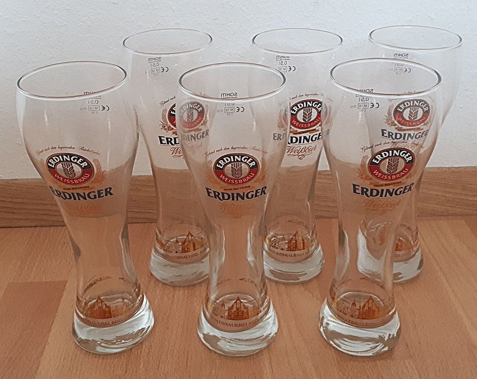 Erdinger Biergläser 0,5 L – 6er Set, Robuste Trinkbecher Für Bier, Limo Oder Wasser