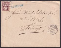 1891, Ziffermuster, Balkenstempel blau, SISIKON UR - SCHWYZ