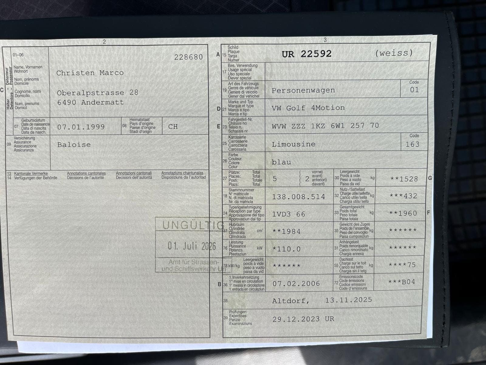 VW Automobili: VW Golf 2.0 4x4 – Usato da Andermatt venduto da Ma080 2