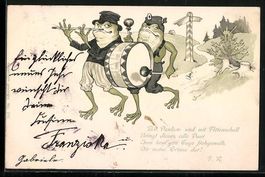 Litho Musizierende Frösche auf einem We