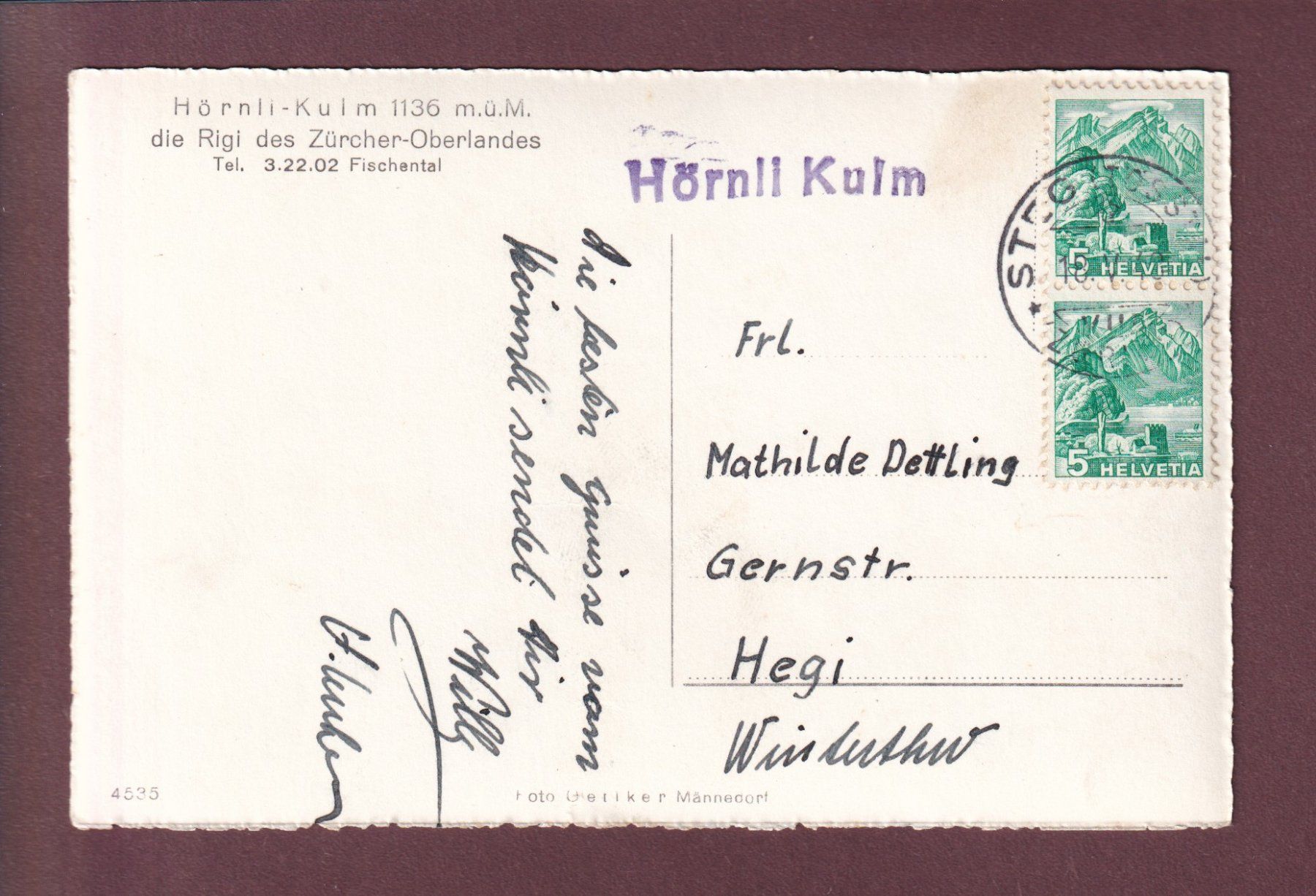 Cartoline postali: HÖRNLI-KULM - 1948 – Usato da Pully venduto da nicecards 1