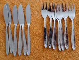 Besteck Set Fischmuster, WMF, rostfrei, 13-teilig, Rarität!