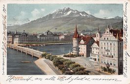 Luzern mit Pilatus, gelaufen 1902 (Louis Glaser, Leipzig)
