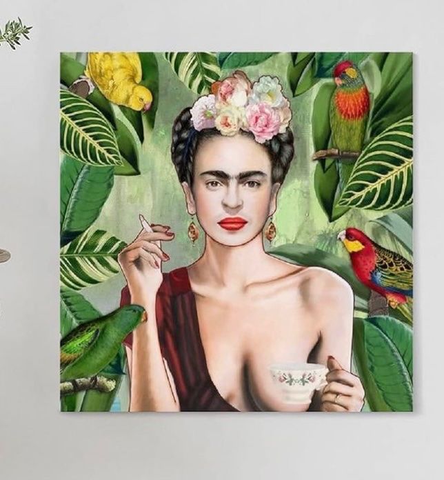 Toile Déco Frida Kahlo 50x50cm - Pour Salon, Chambre - Impression Haute Qualité, Sans Cadre