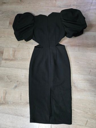 Elegantes schwarzes Sommerkleid mit Puffaermel Gr. S