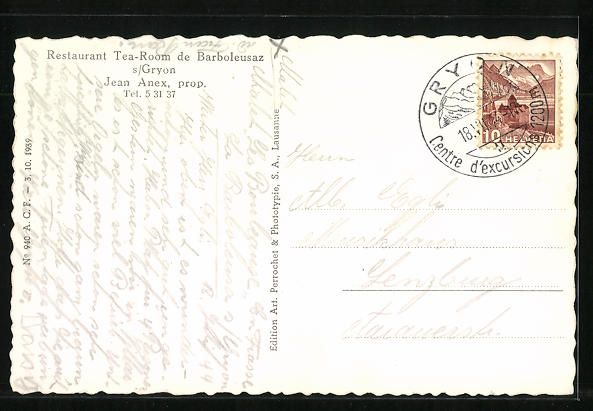 Cartoline postali: Barboleusaz-sur-Gryon, Restaurant-Tearoo – Usato da Berlin venduto da bartko-reher 1