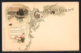 Lithographie Geneve, Montblanc-Brücke