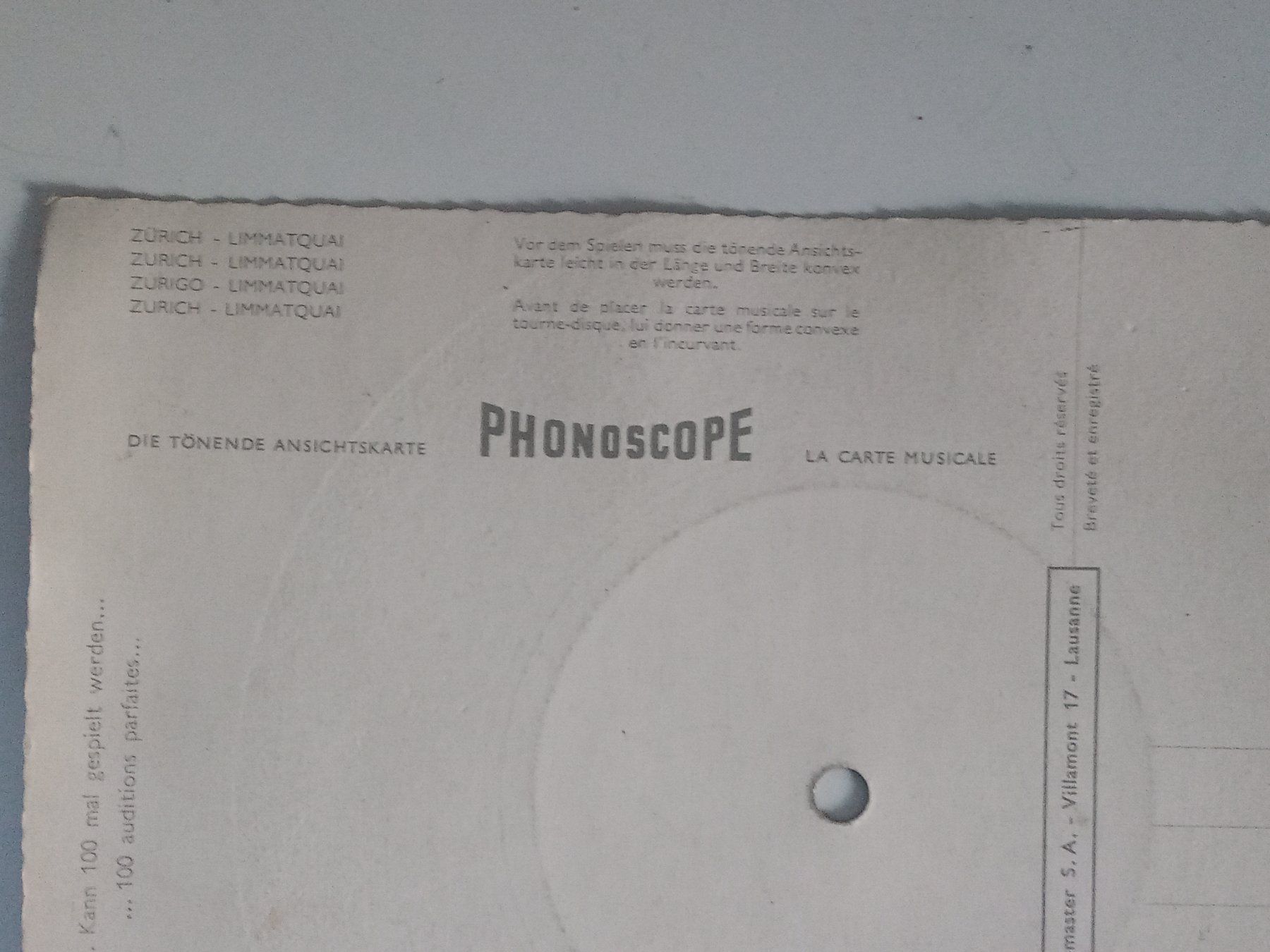 Cartoline postali: Die Tönende Ansichtskarte Phonoscope 45er Single – Usato da Zürich venduto da edi_c2m6 3