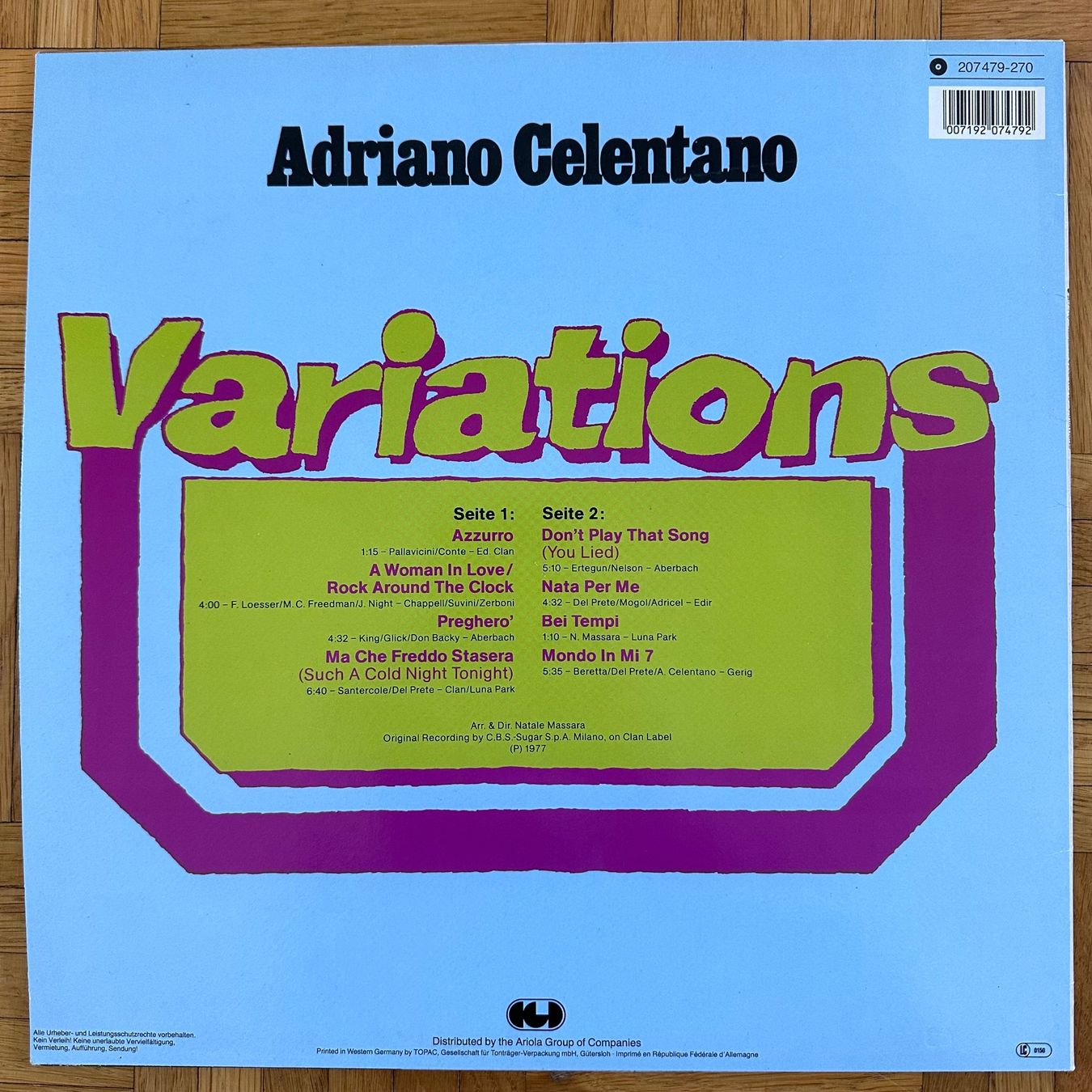 Dischi in vinile: LP - Adriano Celentano - Variations - Disco Dance – Usato da Breganzona venduto da Onairda75 1