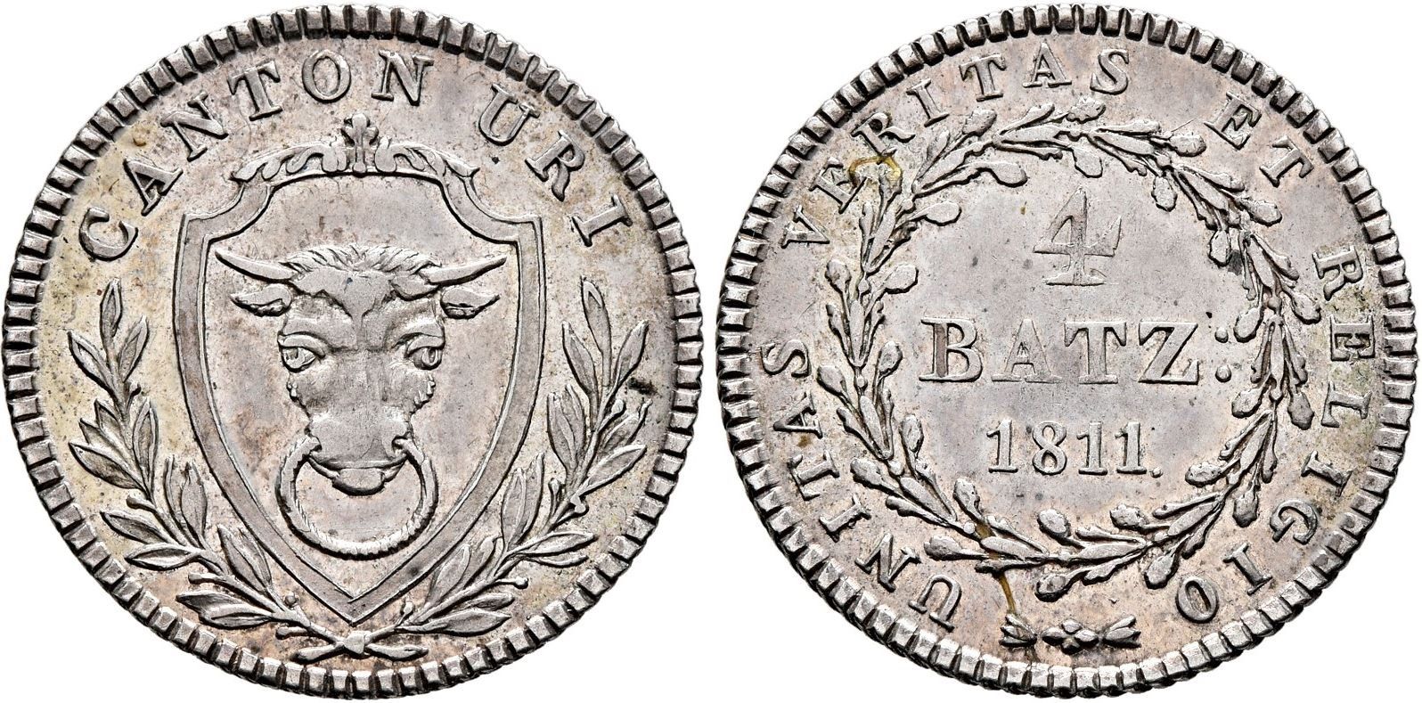 Tutti le monete: Uri: 4 Batzen 1811 (silber) +++ TOP +++ – Usato da Pfungen venduto da Aguti77