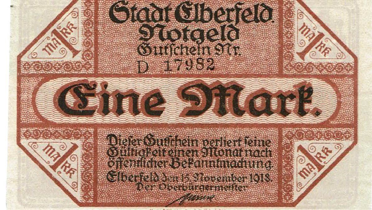 Banconote: Elberfeld 1 Mark 15.11.1918 VZ+-VZ++ – Usato da Steffisburg venduto da ber_8htf 1
