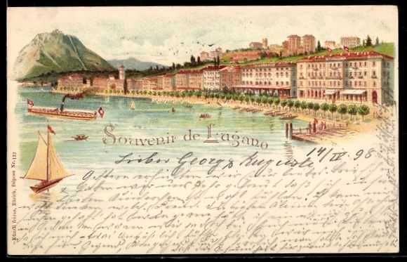 Ansichtskarten: Litho Lugano, Ortsansicht mit Schiffen a – Gebraucht aus Berlin von bartko-reher