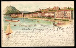 Litho Lugano, Ortsansicht mit Schiffen a