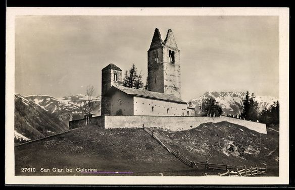 Cartoline postali: AK San Gian bei Celerina, Kirche mit Wehrmauer – Usato da Berlin venduto da bartko-reher