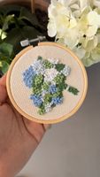 🌸 Handgestickte Hortensie im Stickrahmen – Unikat, 11 cm