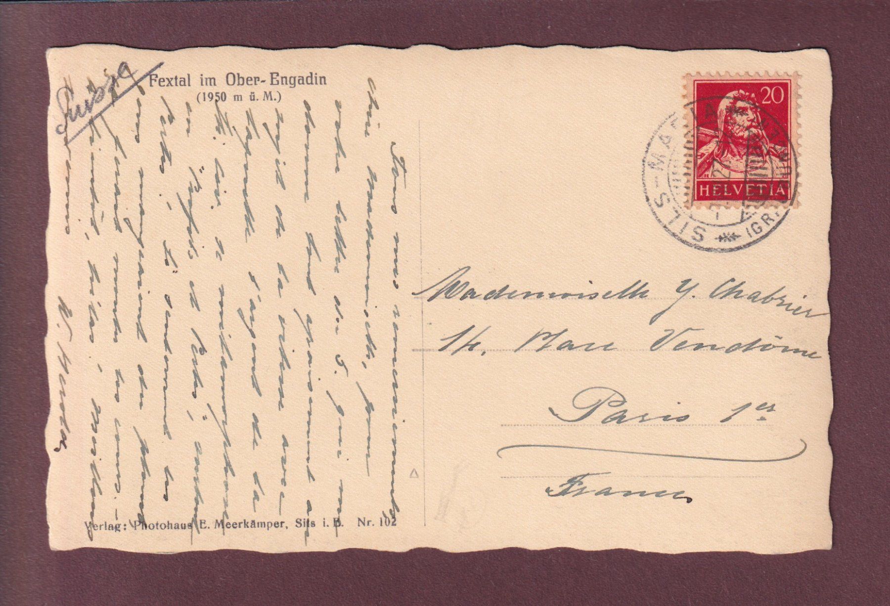 Cartoline postali: FEXTAL im Ober-Engadin - 1927 – Usato da Pully venduto da nicecards 1